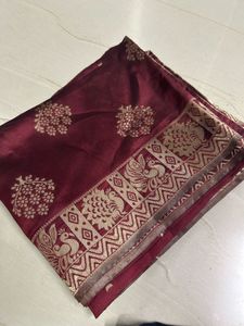 Maroon Silk dupatta Gold Peacock Motif