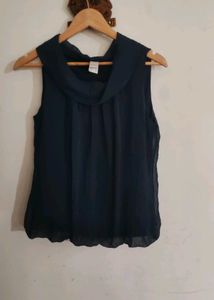 Heine Germany Navy Cowl Neck Sleeveless Top