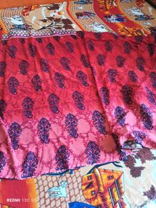 Red Printed saree with blouse
