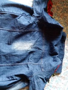 Denim Jacket with Rose Embroidery