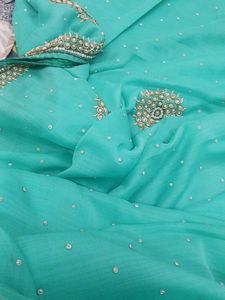 Aqua green Embellished Saree
