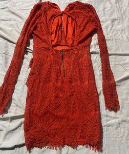 Orange Short Lace Mini Dress