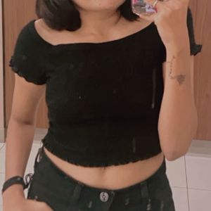 Black Off-Shoulder Crop Top