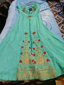 Very Beautiful Seagreen Front Slit Gawn