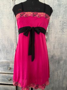 Vibrant Pink Mini Dress with Black Bow
