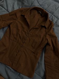 Brown Striped Button-Up Shirt