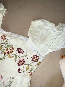 Embroidered White Cotton Frock