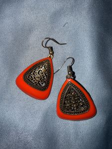 Orange Tribal Design Earrings