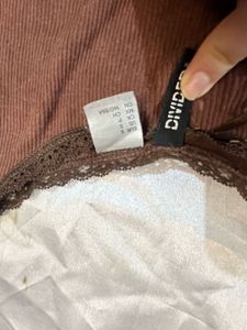 H&amp;M brown lace trimmed top