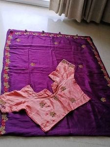 Beautiful Purple Saree with Pink Blouse