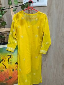 Yellow Chikan Embroidery Kurti