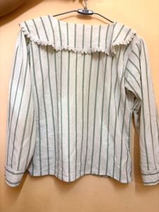 Striped Collared Button-Up Top