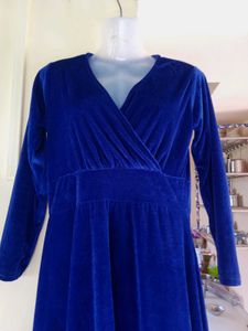 Royal Blue Velvet Wrap Dress