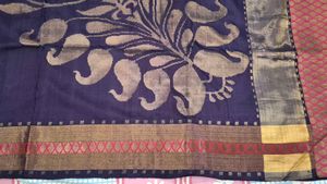 Elegant Navy Blue Saree with Floral Print