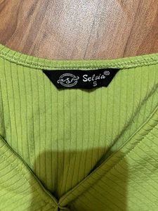 Selvia Lime Green Puff Sleeve Tie-Up Top