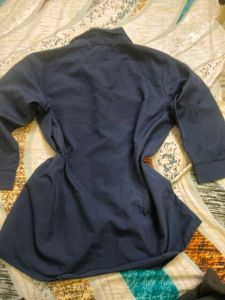 Navy Blue Collared Button-Up Top