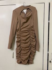 Brown Ruched Cut-Out Mini Dress