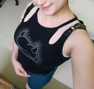 Black Rhinestone Graphic Crop Top