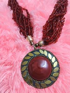 Elegant Red Beaded Statement Necklace