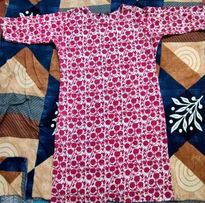 Pink &amp; White Floral Print Kurta