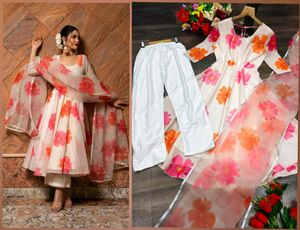 party wear Gown with duptta Pant sett bl