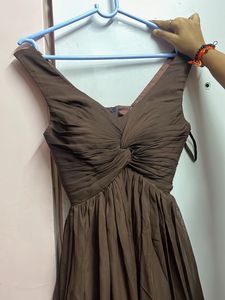 Elegant Brown Twist Front Dress