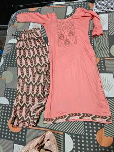 Peach Kurta with Printed Palazzo Pants