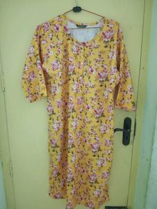 Yellow Floral Print popcorn Kurta