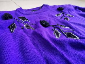 Purple Beaded Rose Sweater