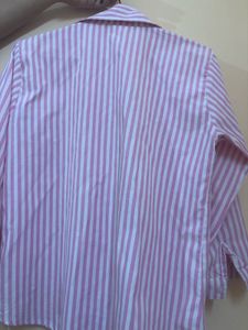 Pink and White Striped Button-Up Shirt