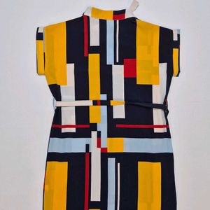 Abstract Print Belted Shirt Dress Geometric prin