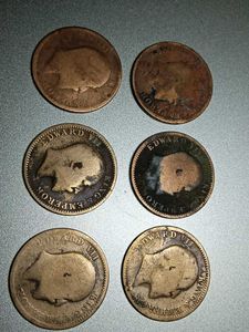 6 - Quartee Anna Indian Coins 120+ Yrs Old Antique