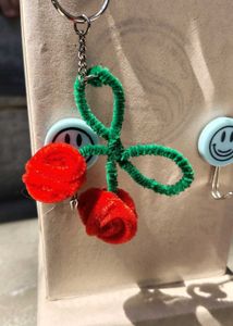 Fuzzy Wire Cherry Keychain