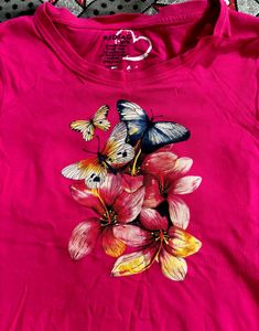 Vibrant Pink Butterfly &amp; Floral T-Shirt