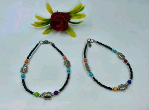 Set Of 2 Elephant Charm Beaded Anklet