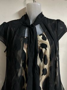 Chic Leopard Print Sheer Overlay Dress