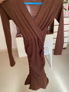 Brown Ruched Wrap Dress
