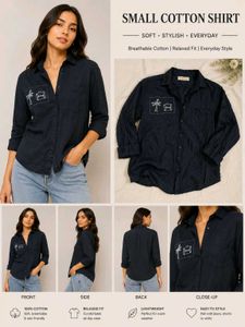 Black Cotton Button-Up Shirt with Embroidery