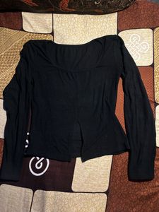 Black Long Sleeve Ribbed Top