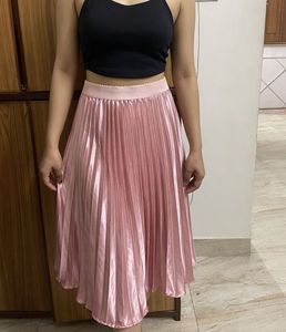 Satin Pleated Midi Skirt