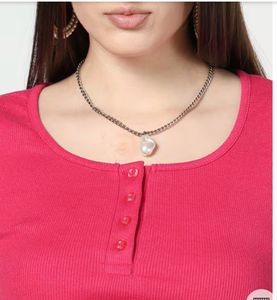 Shein Pink Cropped Henley Top