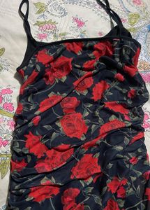 Chic Rose Print Ruched Maxi Dress
