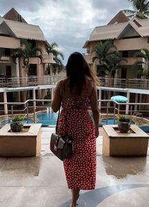 Red White Backless Slit Dress