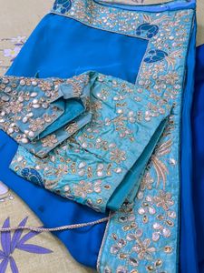 Royal Blue Designer Saree with Ready-Made Stitched