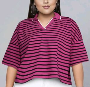 Striped Cropped Polo Teshirt