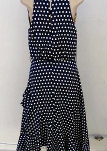 💙 Dotti Navy Blue Polka Dot High-Low Dress | XS �
