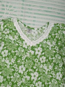 Green Floral Print Kurta with Lace Trim