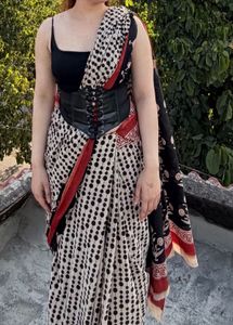 Black &amp; Beige Polka Dot Saree