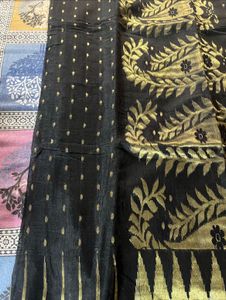 Brand New Black &amp; Gold Jamdani Saree