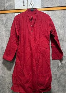 Solid Red Cotton Kurta